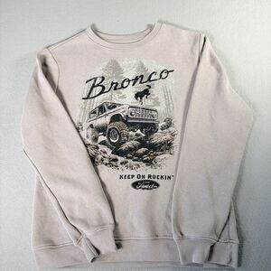 Ford Bronco Sweatshirt Men Size Large Gray Pullover Fleece Crew Neck Cotton